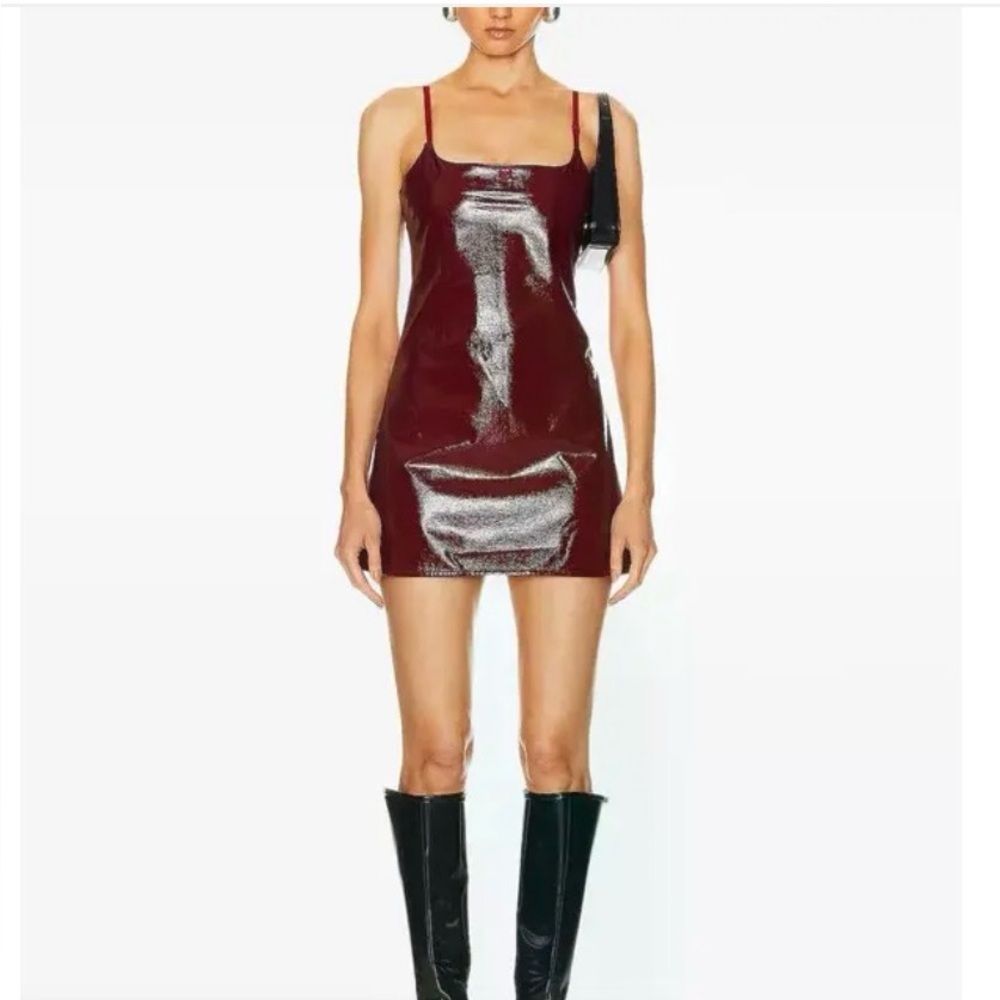 Courreges Paris Burgundy Red Square Neck Mini Slip Dress